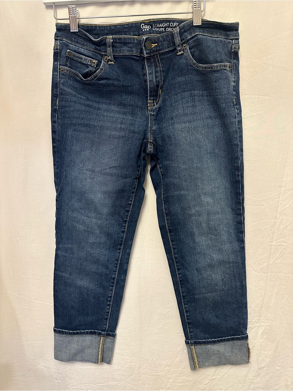 Gap Straight Cuff Jeans 6/28 R Dark Wash Cropped Stretch Denim